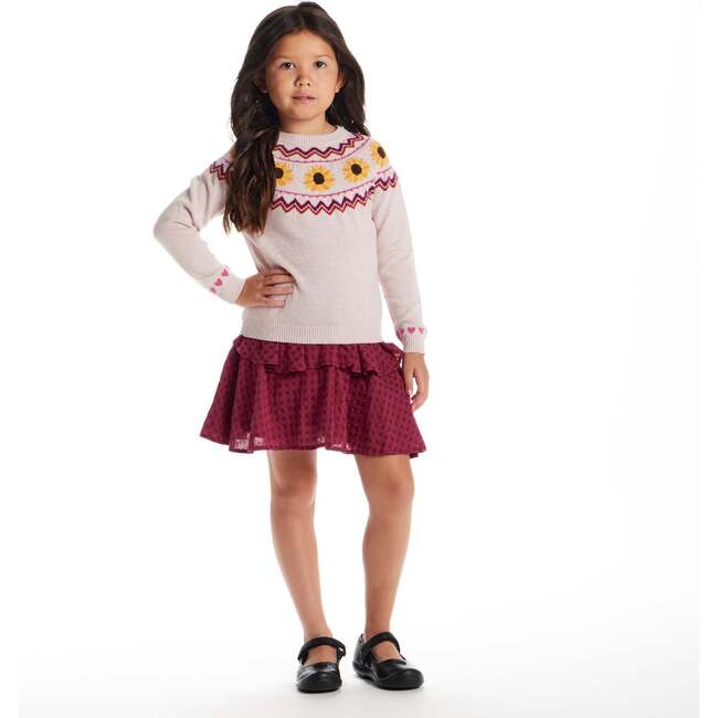Kids Fair Isle Sweater & Woven Skirt Set| Sunflowers - Mixed Apparel Set - 2
