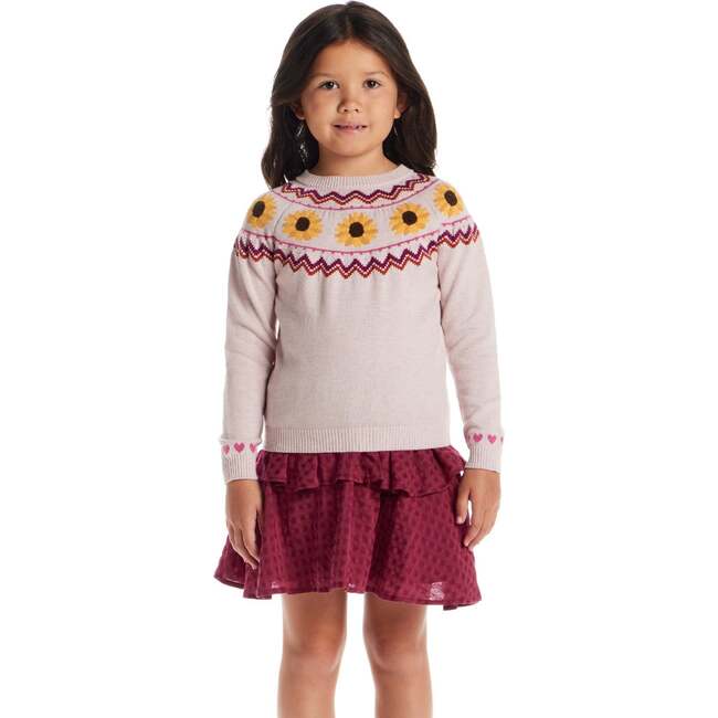 Kids Fair Isle Sweater & Woven Skirt Set| Sunflowers - Mixed Apparel Set - 3