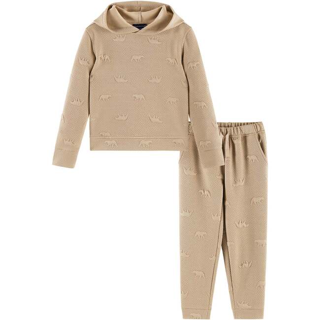 Kids Embossed Lounge Set, Taupe Bear