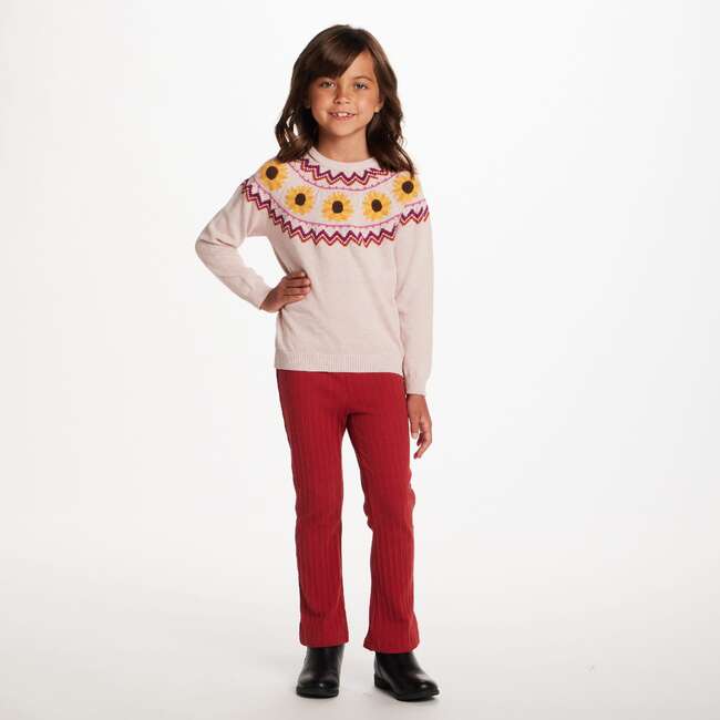 Kids Fair Isle Sweater W/Flare Legging Set, Beige Sunflower - Mixed Apparel Set - 3