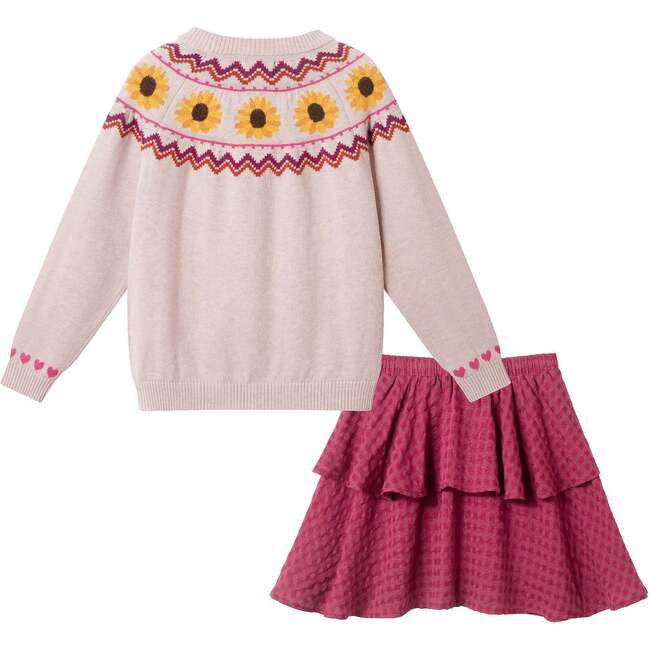 Kids Fair Isle Sweater & Woven Skirt Set| Sunflowers - Mixed Apparel Set - 5
