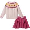 Kids Fair Isle Sweater & Woven Skirt Set| Sunflowers - Mixed Apparel Set - 5