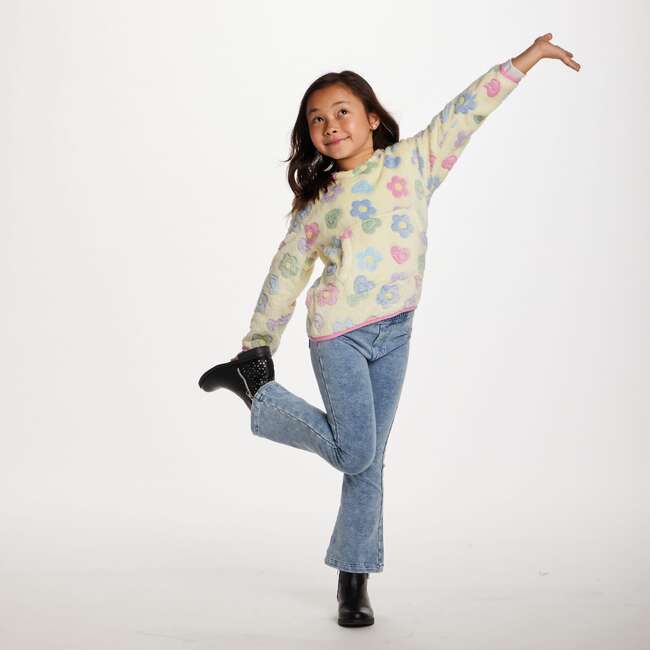 Kids Floral Plush Hoodie, White - Sweatshirts - 4