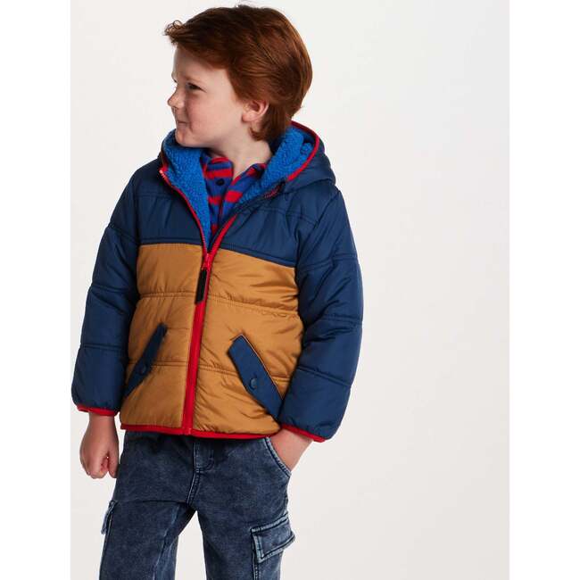 Kids Colorblock Puffer Jacket, Navy & Gold - Jackets - 2
