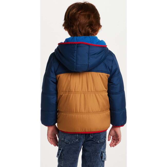 Kids Colorblock Puffer Jacket, Navy & Gold - Jackets - 3