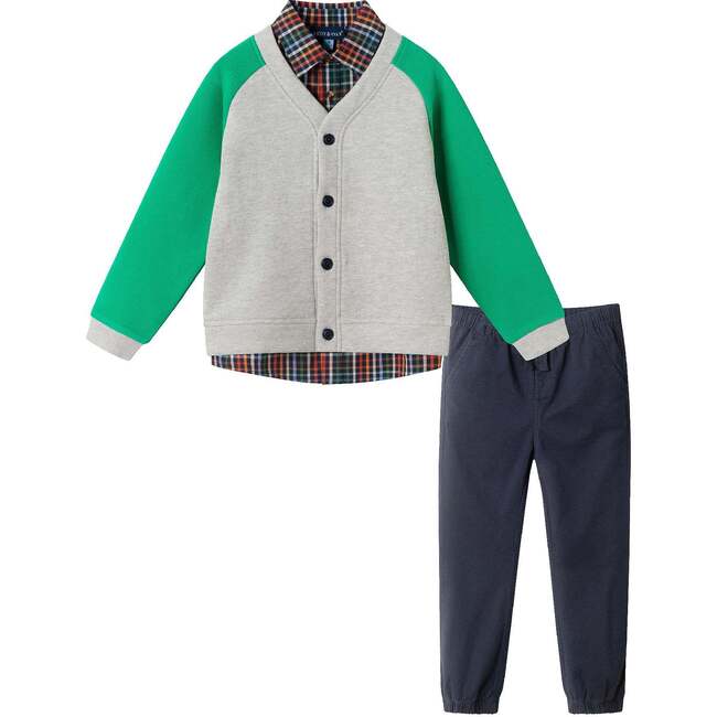 Kids Buttondown & Twill Pant Set, Grey Cardigan