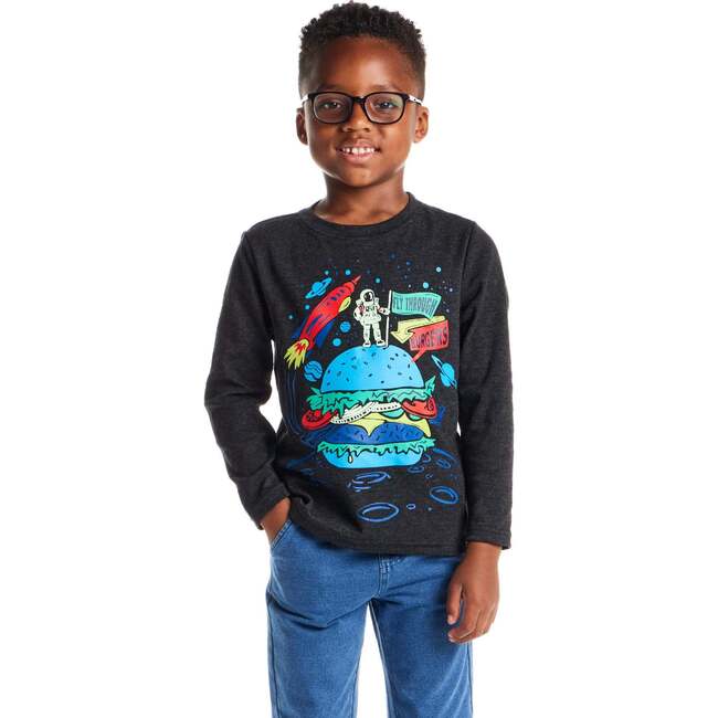 Kids Burger/Space Long Sleeve Graphic Tee, Navy Burger