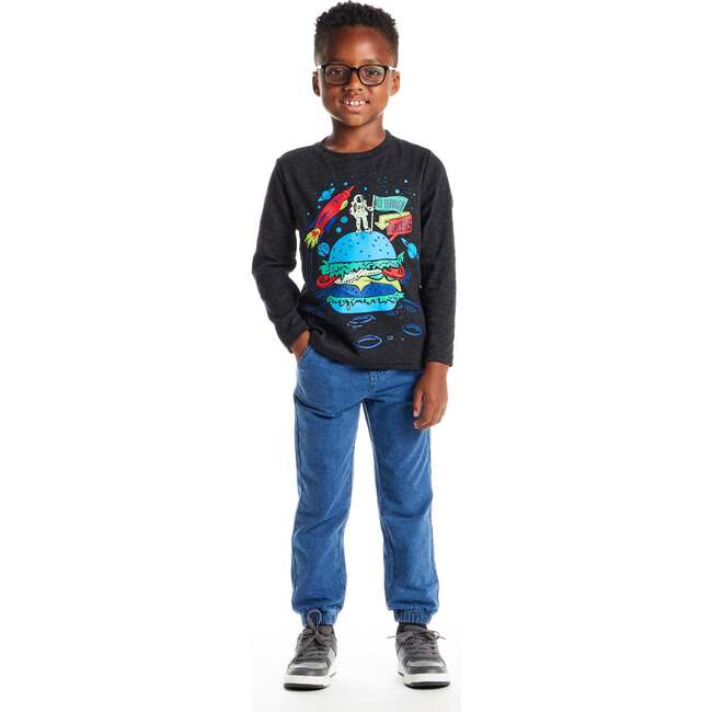 Kids Burger/Space Long Sleeve Graphic Tee, Navy Burger - T-Shirts - 2