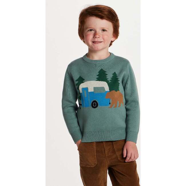 Kids Boys Sweater, Green Camper - Sweaters - 2