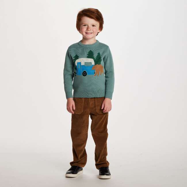 Kids Boys Sweater, Green Camper - Sweaters - 3