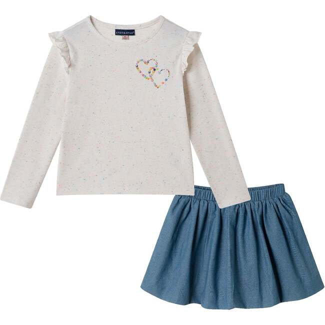 Kids Beige Speckled Graphic Tee & Bubble Skirt Set, Best Friends