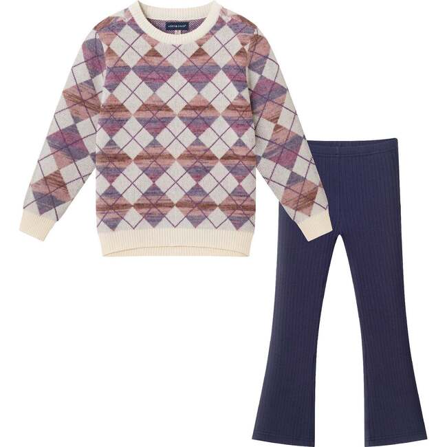 Kids Argyle Sweater & Ribbed Flare Pant Set