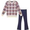 Kids Argyle Sweater & Ribbed Flare Pant Set - Mixed Apparel Set - 1 - thumbnail