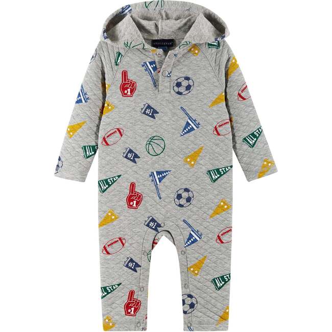 Infant Hooded Baby Romper, Beige Varsity