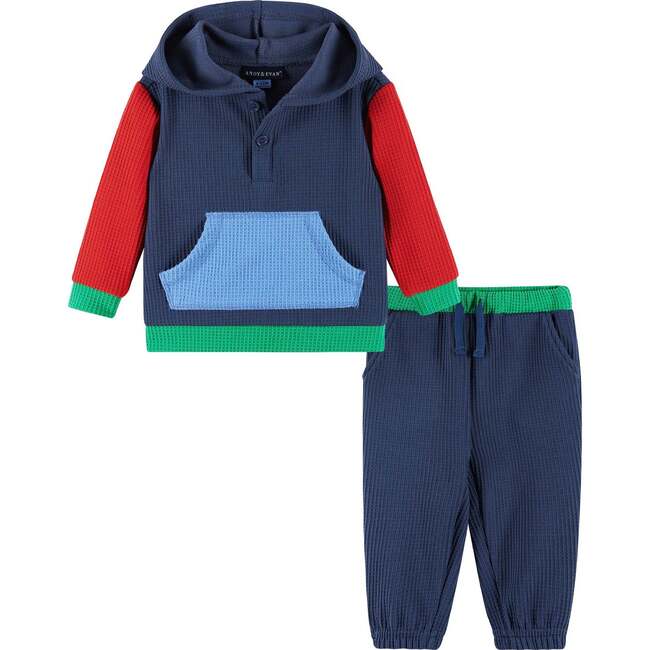 Infant Hooded Lounge Set, Navy Waffle