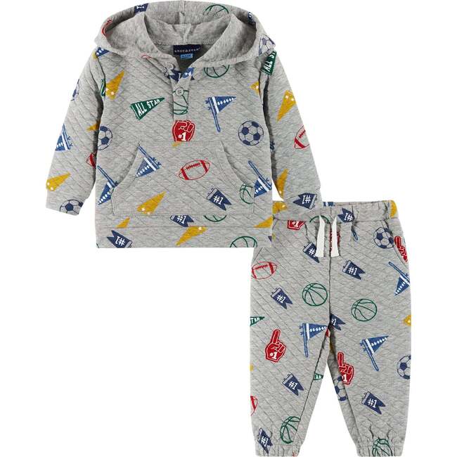Infant Hooded Lounge Set, Grey Varsity