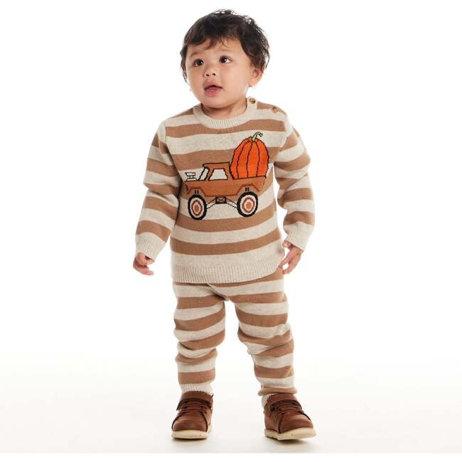 Infant Pumpkin Truck Sweater & Jogger Set, Beige Stripe - Mixed Apparel Set - 2