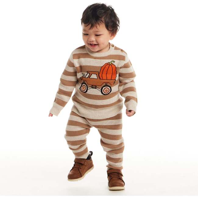 Infant Pumpkin Truck Sweater & Jogger Set, Beige Stripe - Mixed Apparel Set - 3