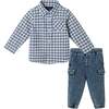 Infant Buttondown Denim Jogger Set, Grey Gingham - Mixed Apparel Set - 1 - thumbnail