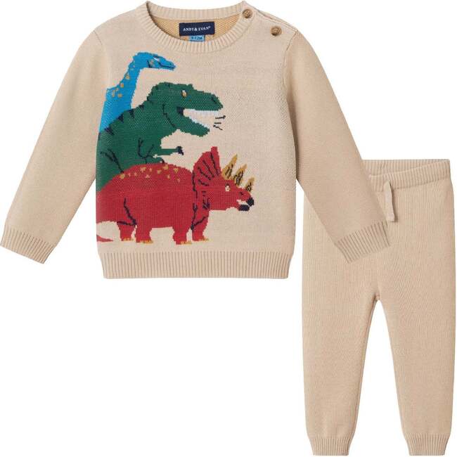 Infant Baby Sweater Set, Beige Dino
