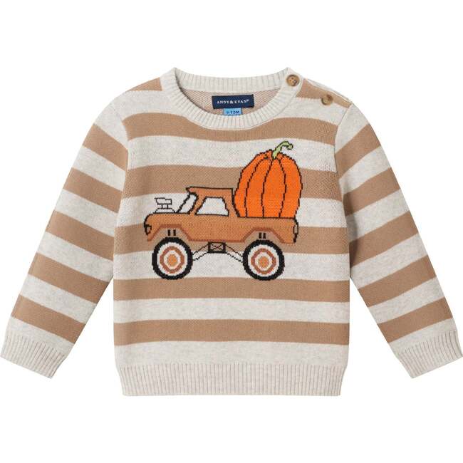 Infant Pumpkin Truck Sweater & Jogger Set, Beige Stripe - Mixed Apparel Set - 5