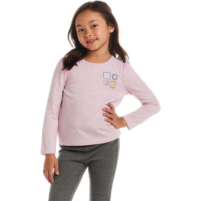 Girls Speckled Long Sleeve Tee| Pink Flowers - T-Shirts - 2