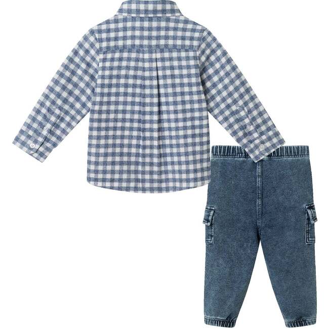 Infant Buttondown Denim Jogger Set, Grey Gingham - Mixed Apparel Set - 6