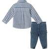Infant Buttondown Denim Jogger Set, Grey Gingham - Mixed Apparel Set - 6