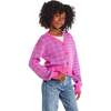Big Kids Stripe Cardigan, Pink Houndstooth - Sweaters - 2