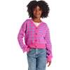 Big Kids Stripe Cardigan, Pink Houndstooth - Sweaters - 6