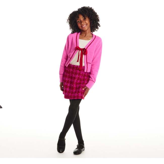 Big Kids Cardigan Sweater W/Bow, Pink Eyelash - Mixed Apparel Set - 6