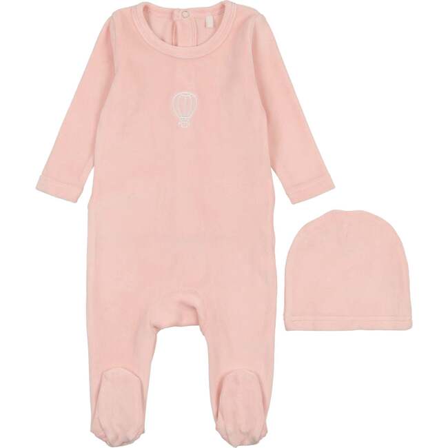 Velour Embroidered Footie, Pink