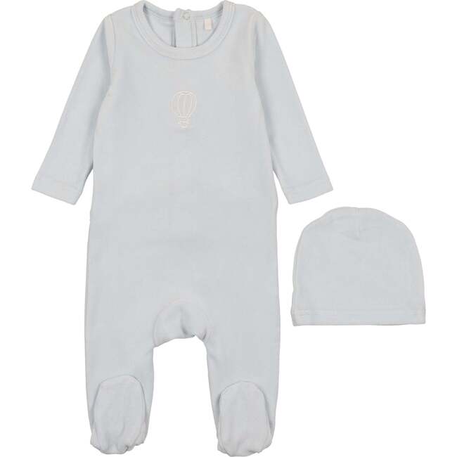 Velour Embroidered Footie, Blue