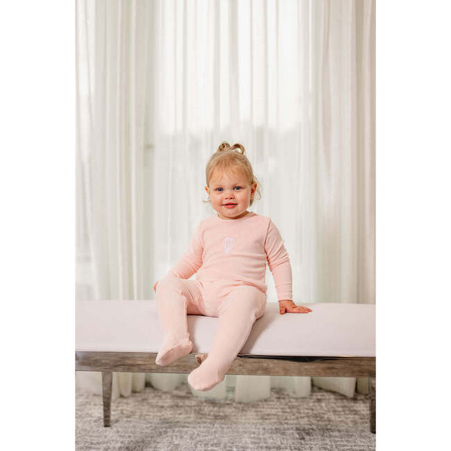 Velour Embroidered Footie, Pink - Footie Pajamas - 2