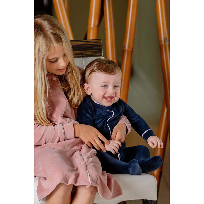 Velour Footie, Navy - Footie Pajamas - 4