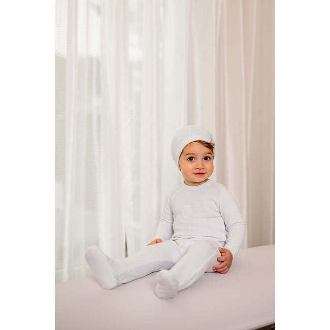 Velour Embroidered Footie, Blue - Footie Pajamas - 2