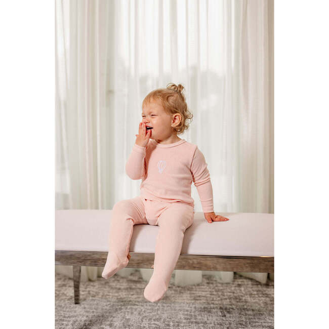 Velour Embroidered Footie, Pink - Footie Pajamas - 3