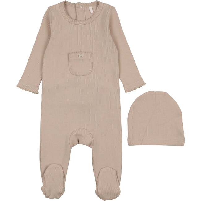 Ribbed Pocket Footie, Taupe
