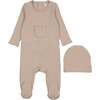 Ribbed Pocket Footie, Taupe - Footie Pajamas - 1 - thumbnail