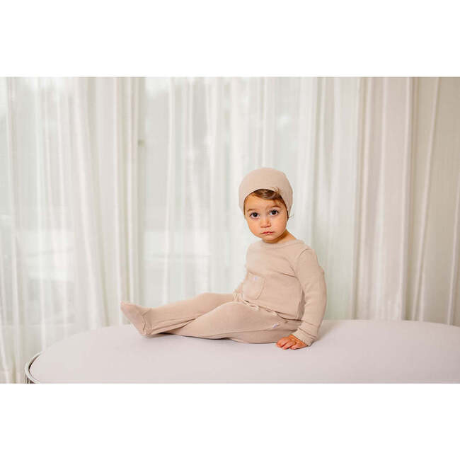 Ribbed Pocket Footie, Taupe - Footie Pajamas - 2