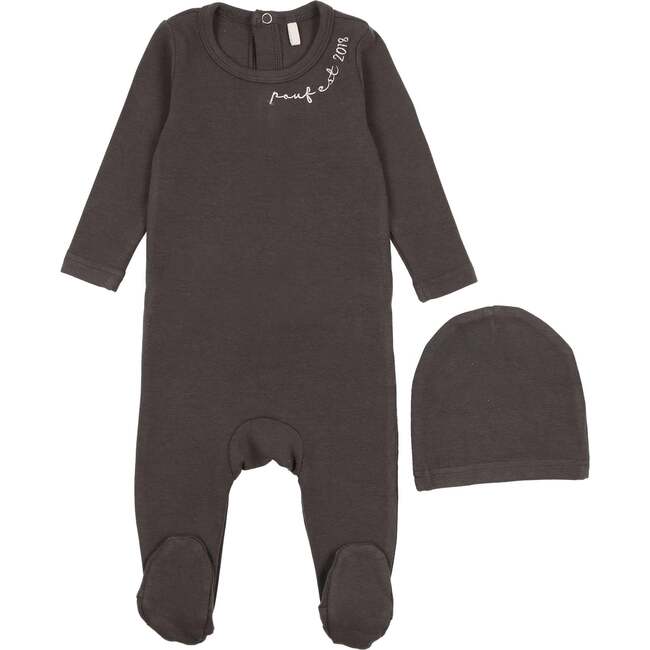 Pouf Embroidered Footie, Dark Grey