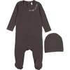 Pouf Embroidered Footie, Dark Grey - Footie Pajamas - 1 - thumbnail