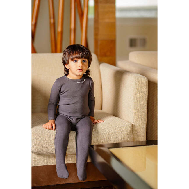 Pouf Embroidered Footie, Dark Grey - Footie Pajamas - 2