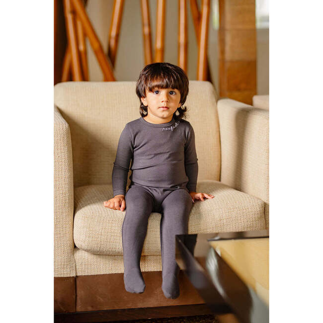 Pouf Embroidered Footie, Dark Grey - Footie Pajamas - 3