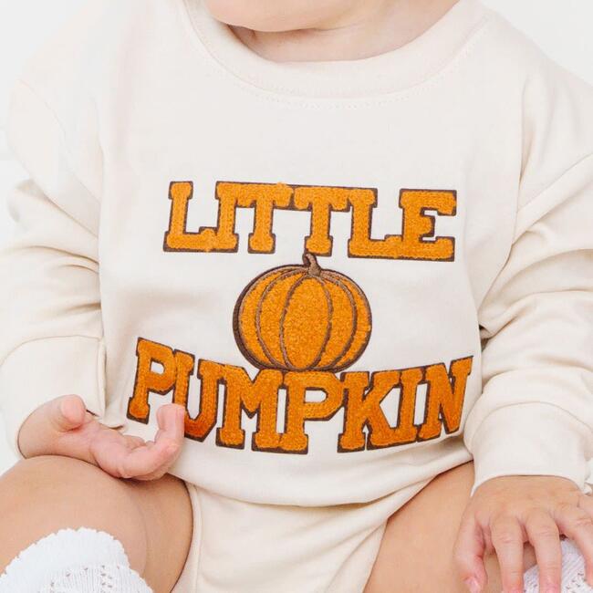 Little Pumpkin Patch Long Sleeve Romper, Natural - Rompers - 3