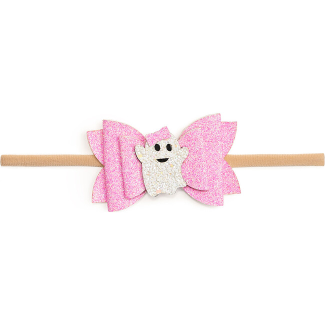 Girly Ghost Halloween Bow Baby Headband, Pink