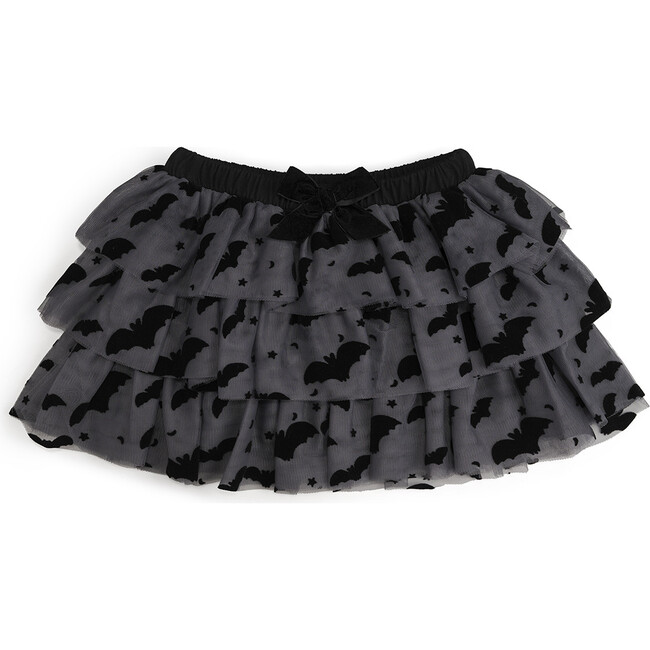 Flocked Bats Halloween Bow Tiered Tutu, Black