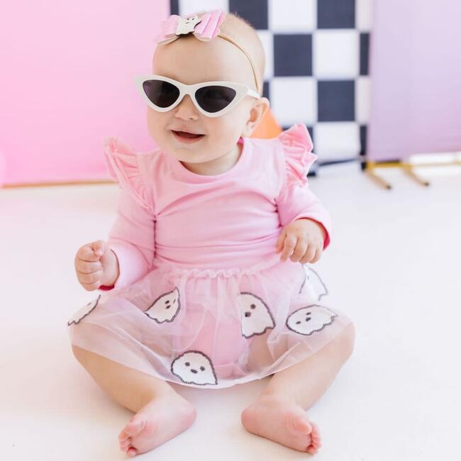 Girly Ghost Halloween Bow Baby Headband, Pink - Headbands - 2