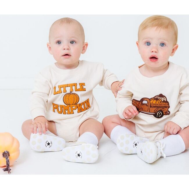 Little Pumpkin Patch Long Sleeve Romper, Natural - Rompers - 6