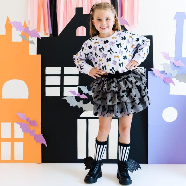Flocked Bats Halloween Bow Tiered Tutu, Black - Tutus - 2